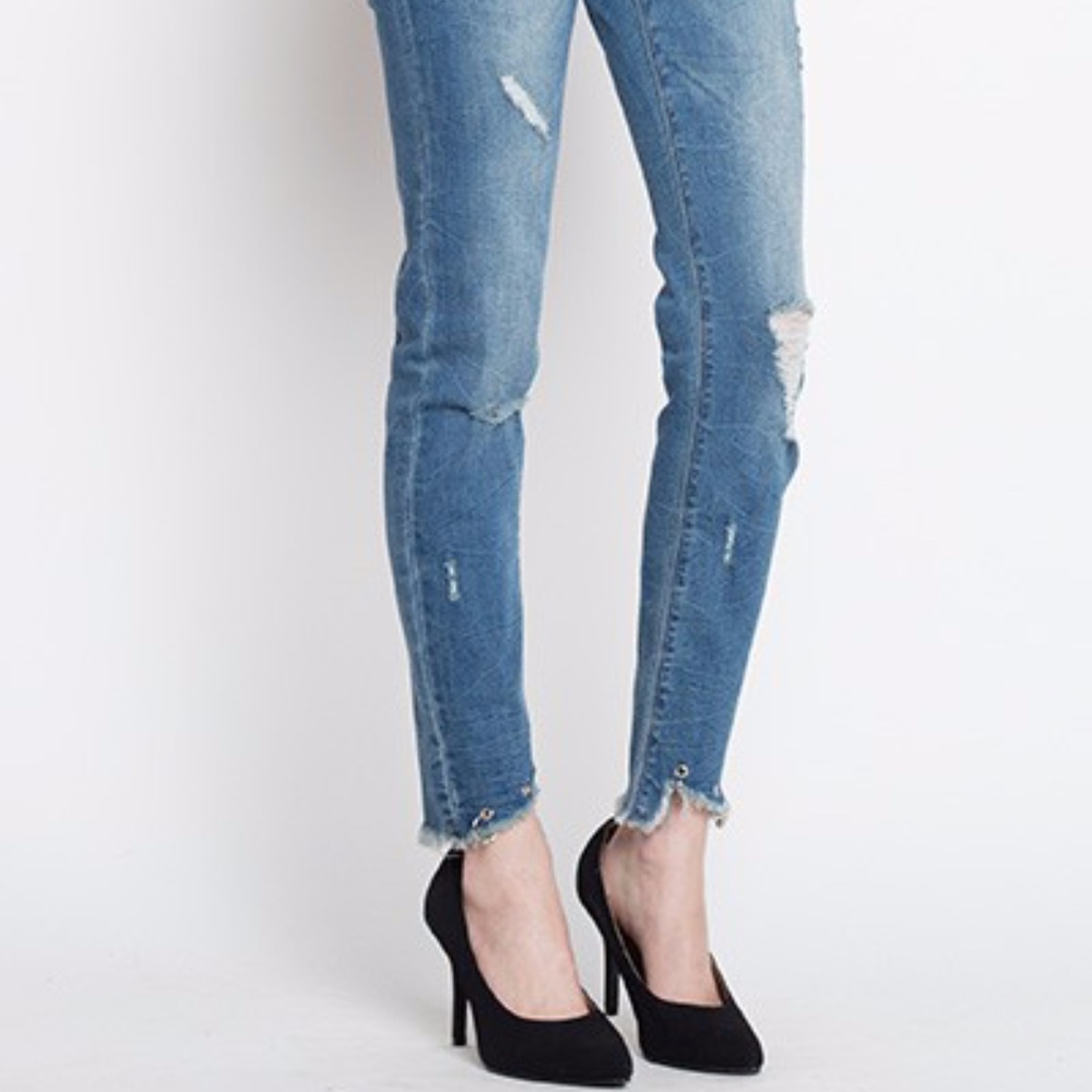 FLASH SALE! High Waisted Eyelet Detail Denim - Picture 4 of 8